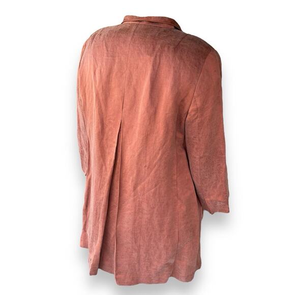Eileen Fisher Rust Organic Linen Silk Satin Open Front Coat Sz. Medium MSRP $398 - Picture 4 of 6